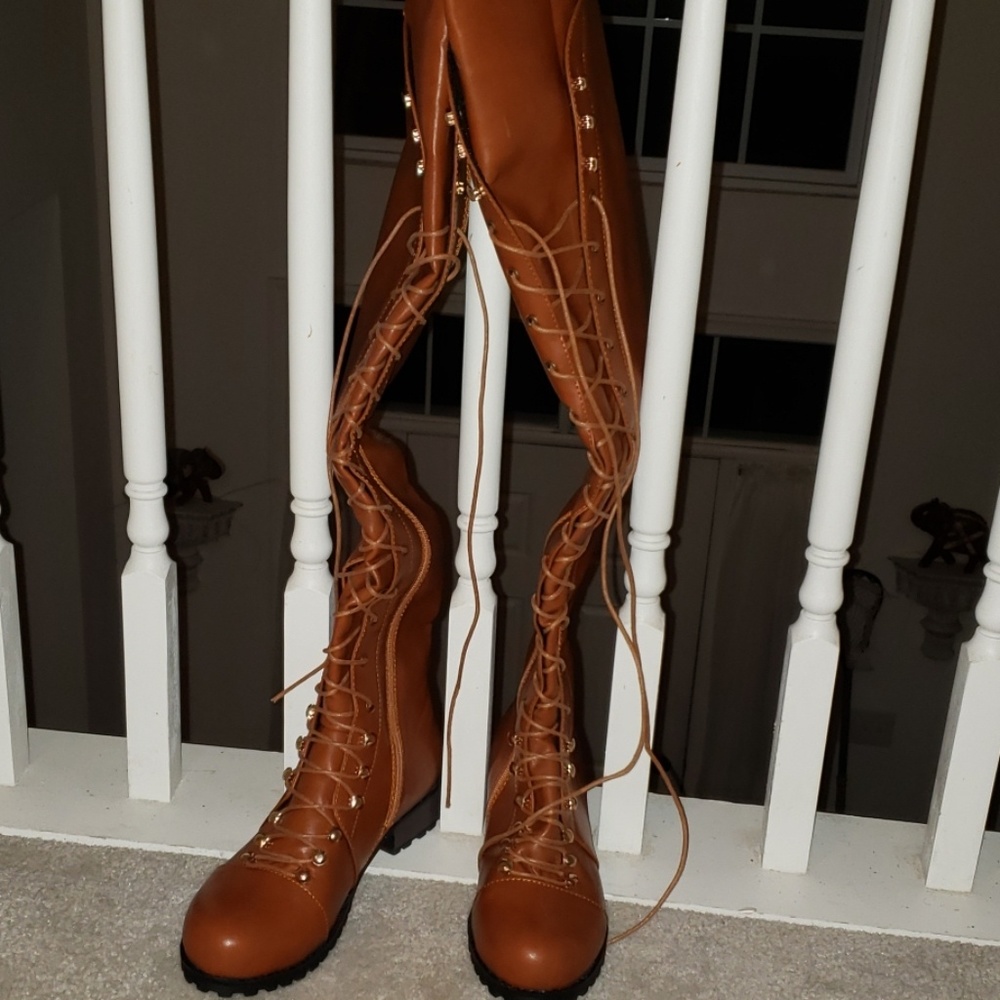 Brown Extra Tall combat boots - Picture 2 of 4